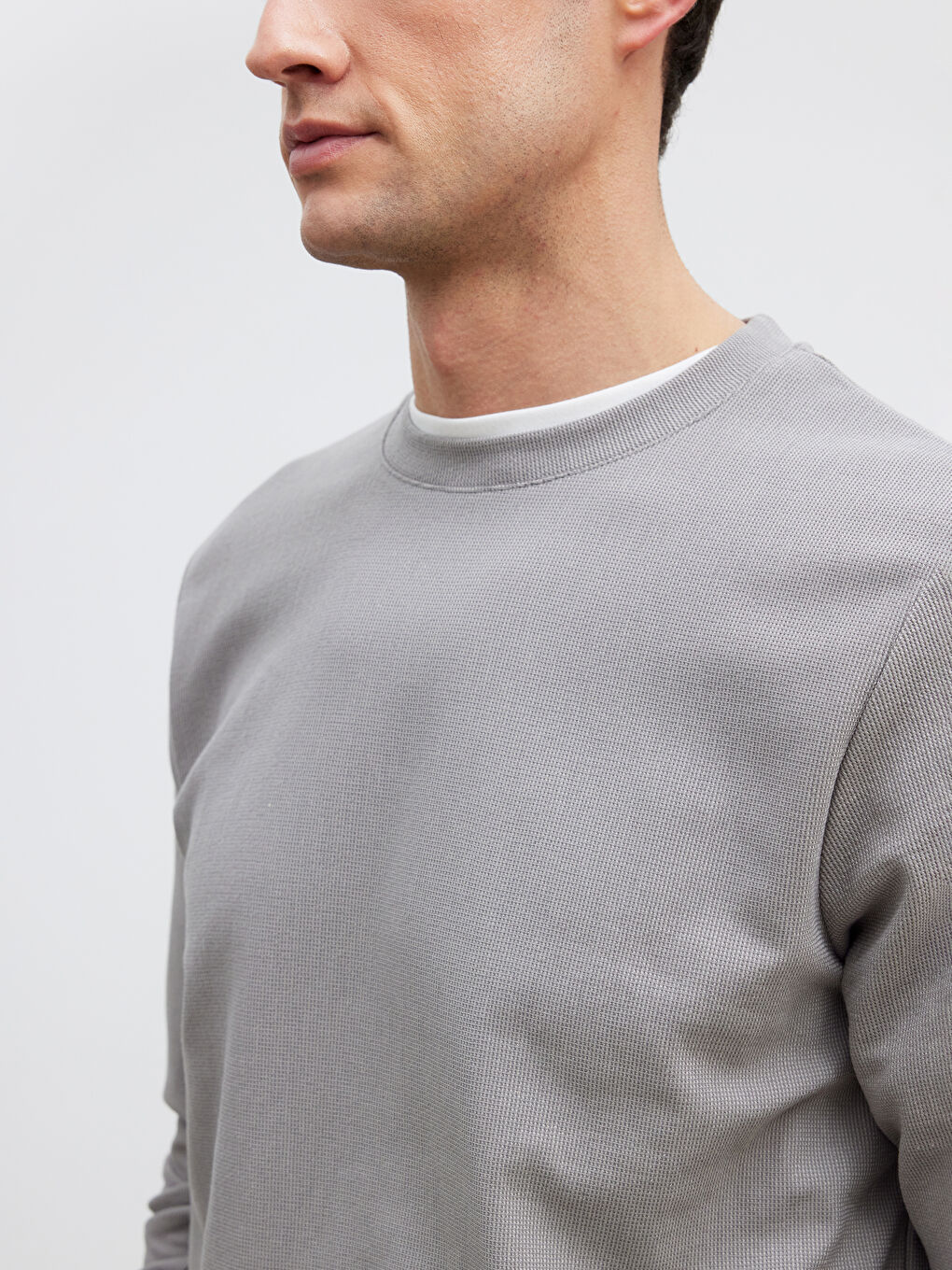 Gri Bisiklet Yaka Erkek Sweatshirt-2