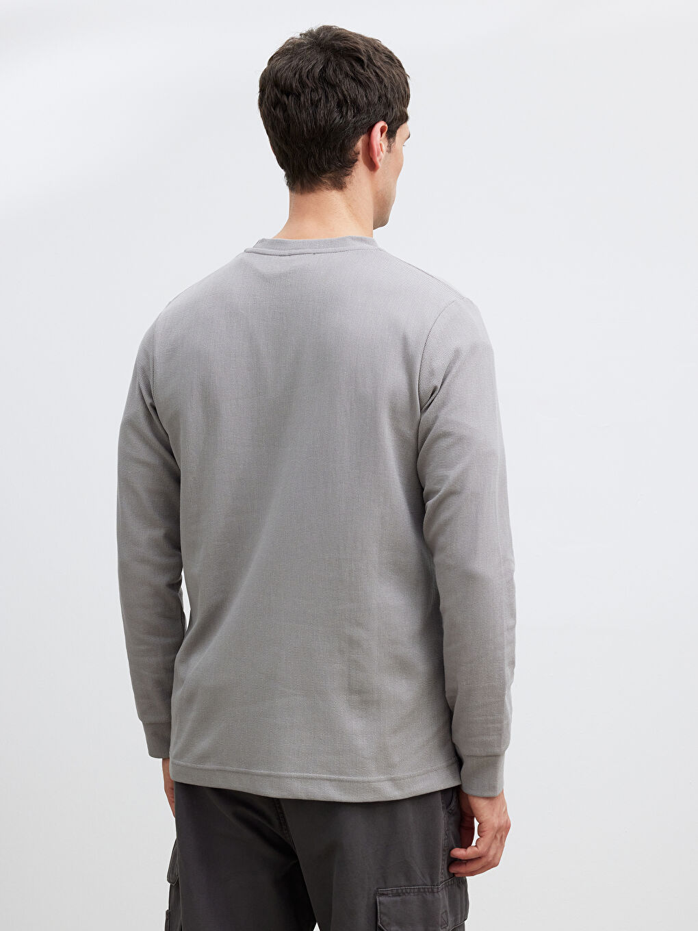 Gri Bisiklet Yaka Erkek Sweatshirt-3