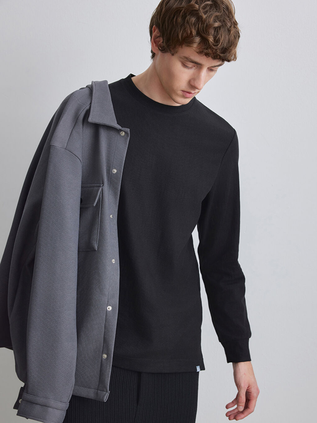 Siyah Bisiklet Yaka Erkek Sweatshirt