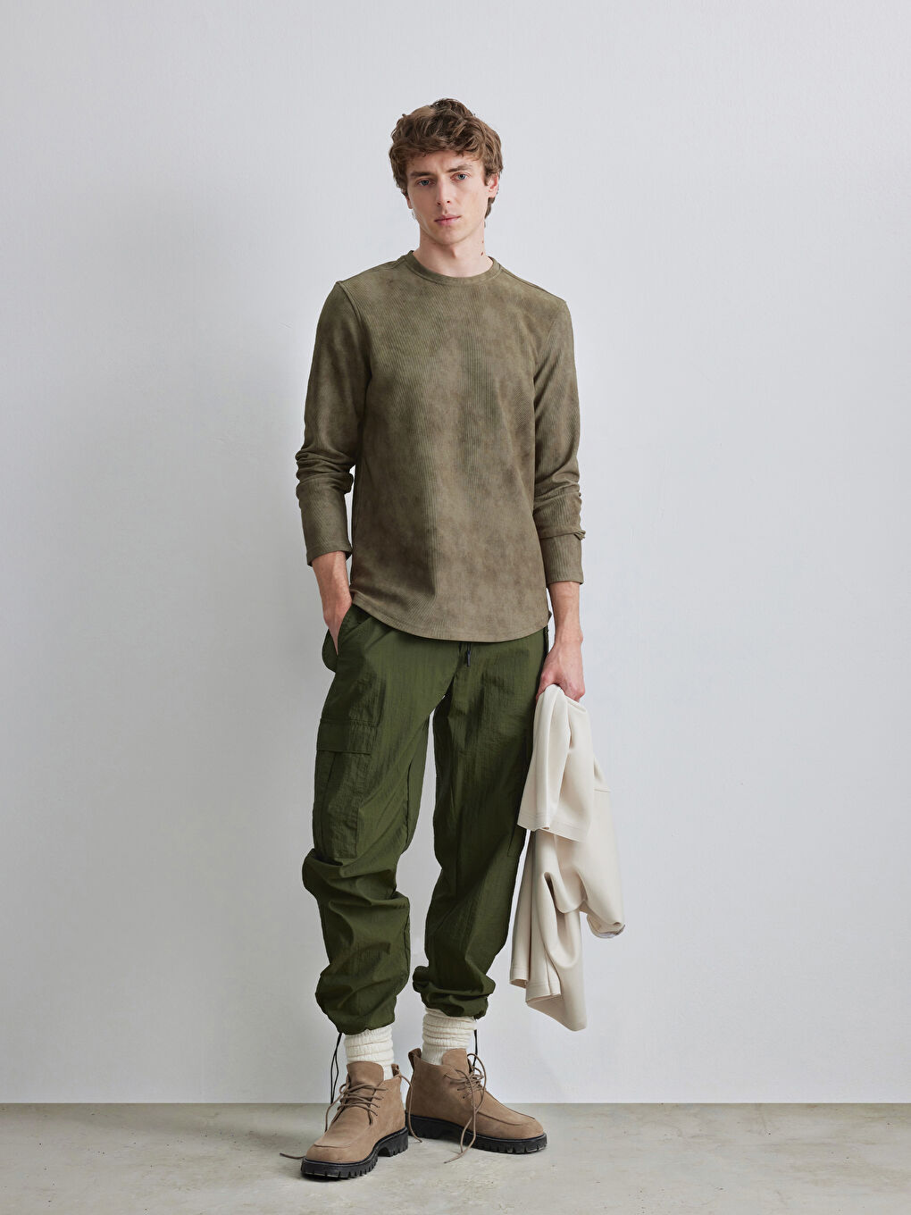 Haki Bisiklet Yaka Erkek Sweatshirt-1