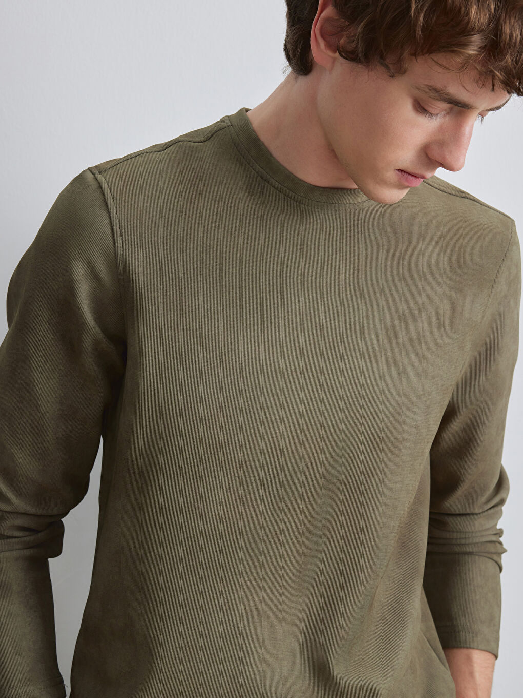 Haki Bisiklet Yaka Erkek Sweatshirt-2