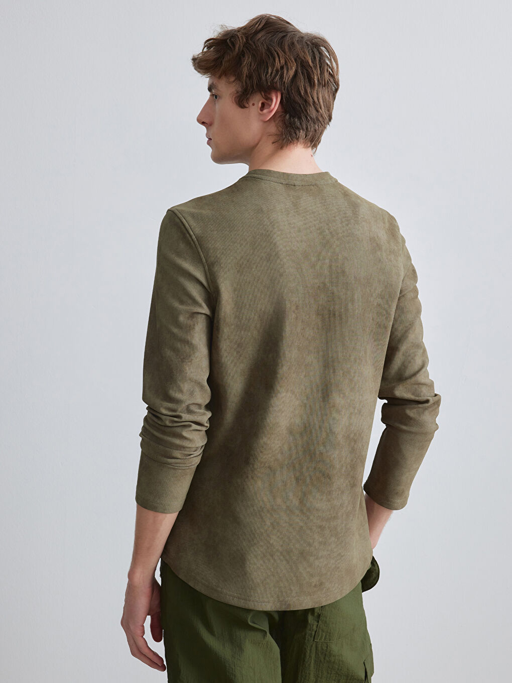 Haki Bisiklet Yaka Erkek Sweatshirt-3