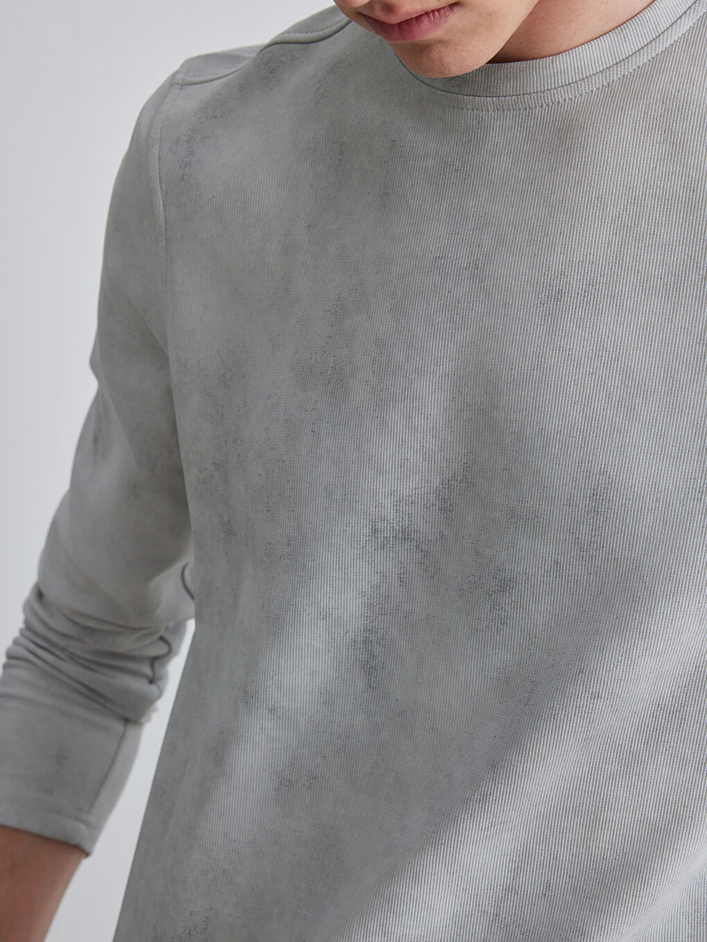 Gri Bisiklet Yaka Erkek Sweatshirt-2