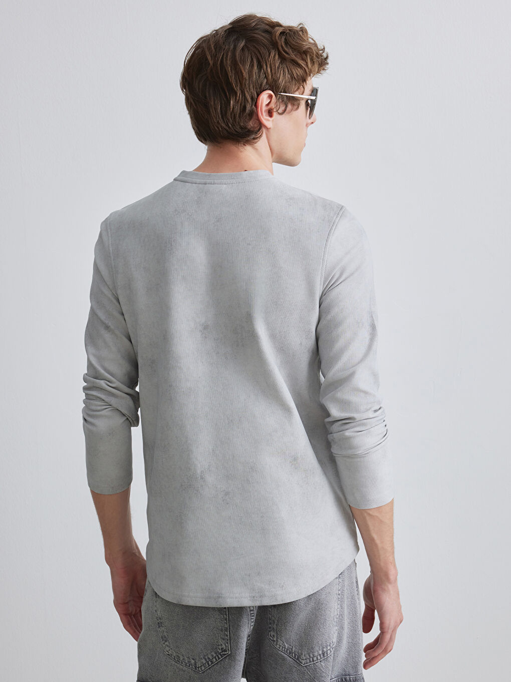 Gri Bisiklet Yaka Erkek Sweatshirt-3