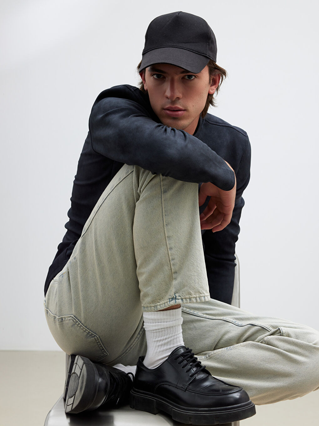 Siyah Bisiklet Yaka Erkek Sweatshirt-3