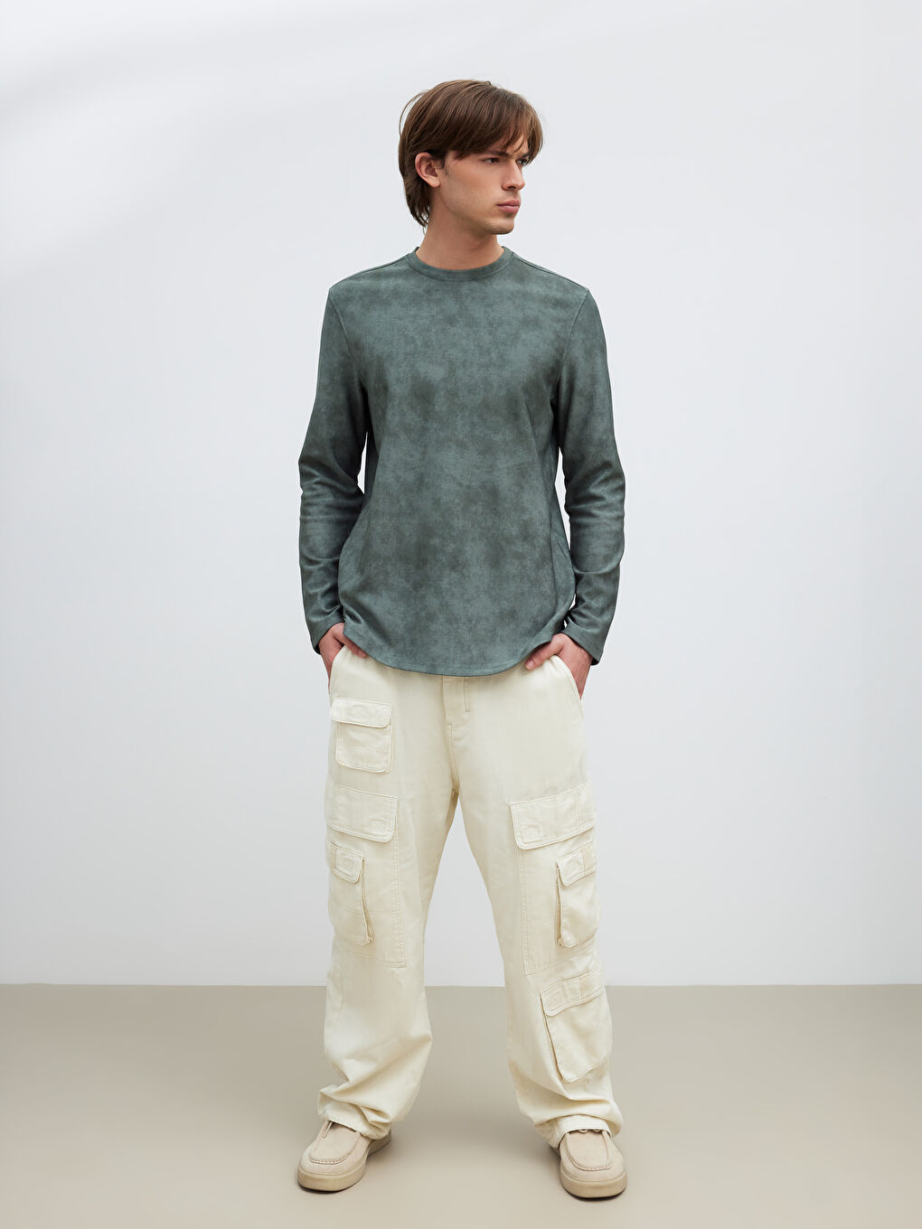 Yeşil Bisiklet Yaka Erkek Sweatshirt-1