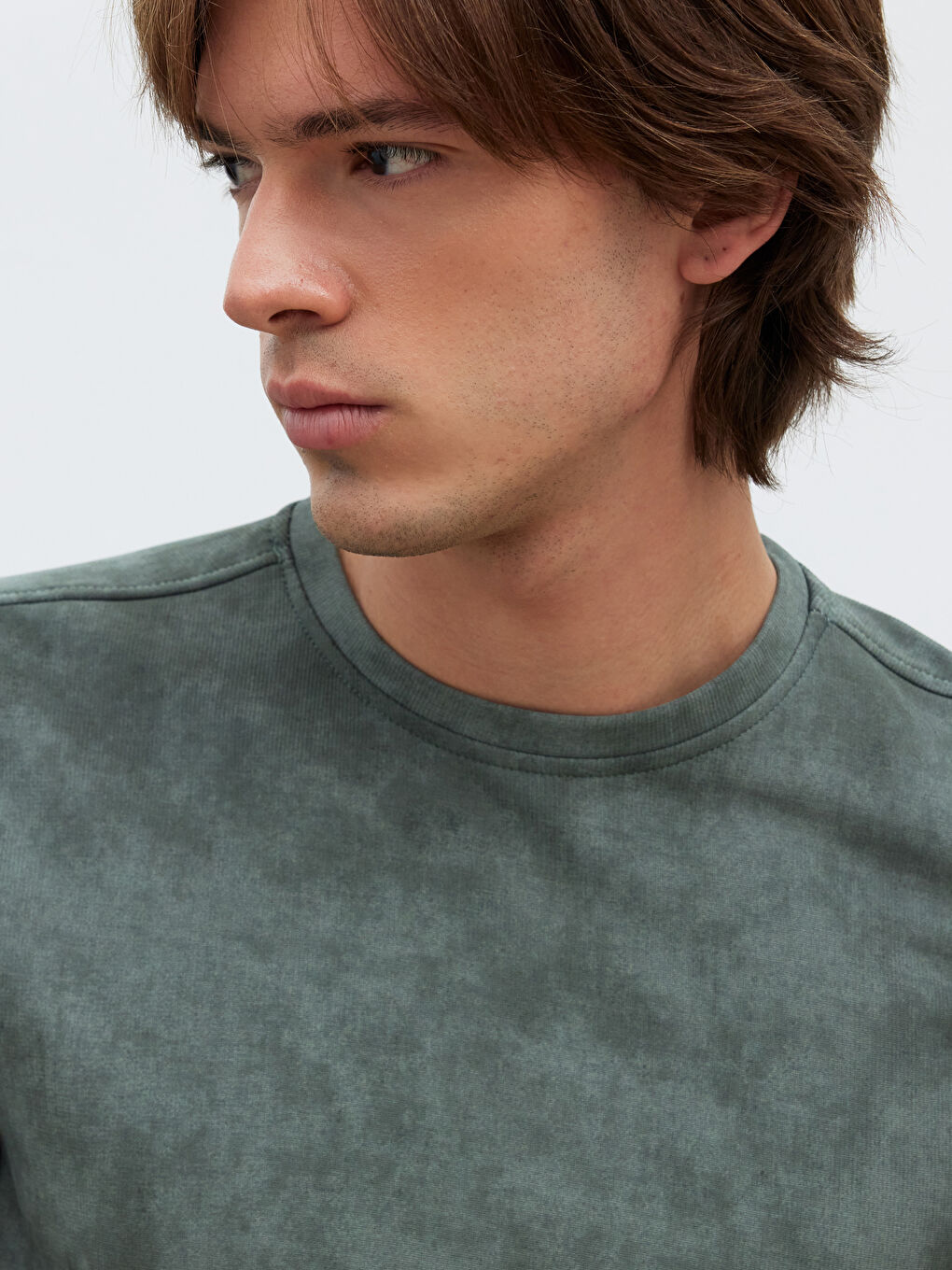 Yeşil Bisiklet Yaka Erkek Sweatshirt-2