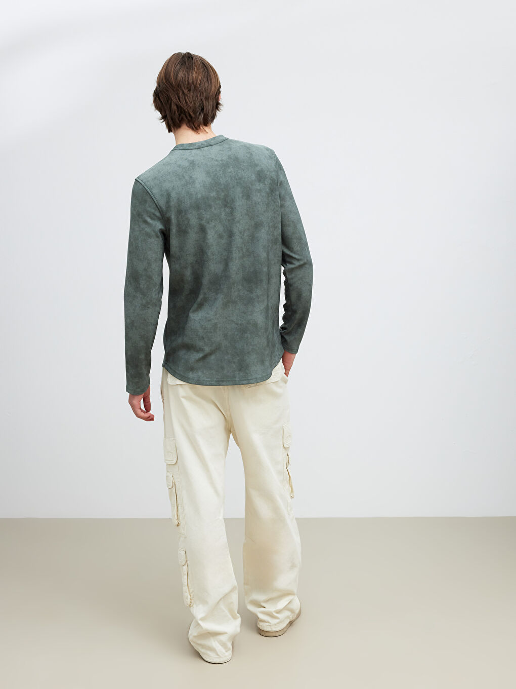 Yeşil Bisiklet Yaka Erkek Sweatshirt-3