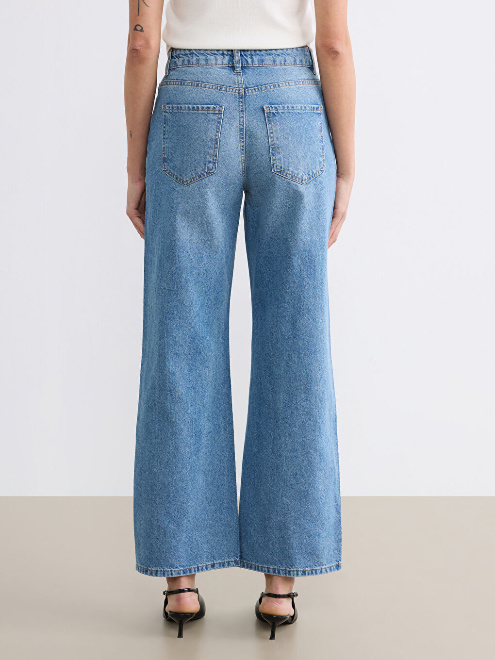 İndigo Wideleg Taşlı Kadın Jean Pantolon-7