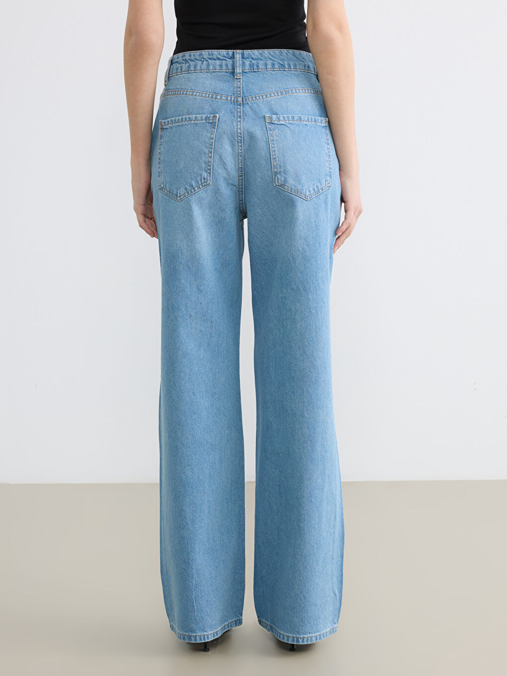 İndigo Wideleg Taşlı Kadın Jean Pantolon-6