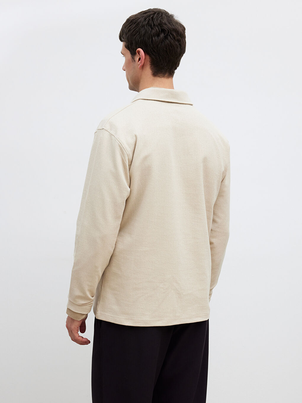 Bej Polo Yaka Erkek Sweatshirt-3