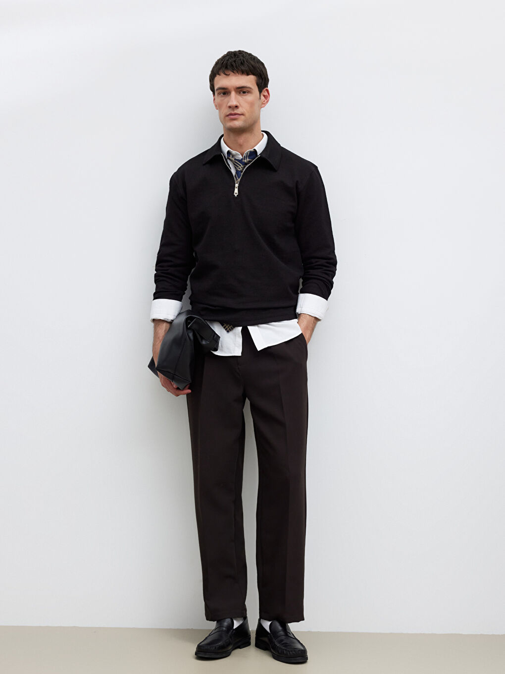 Siyah Polo Yaka Erkek Sweatshirt-1