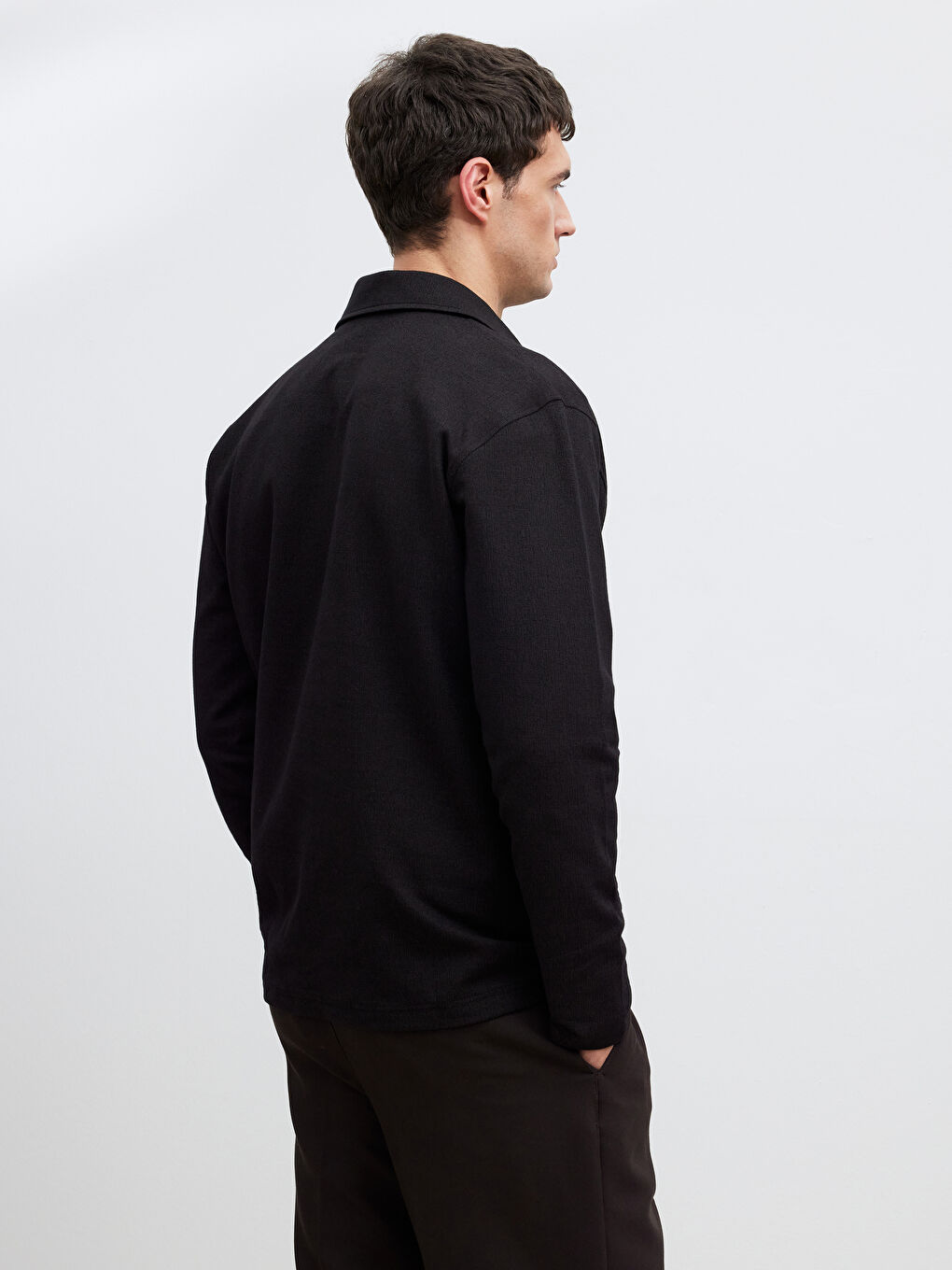 Siyah Polo Yaka Erkek Sweatshirt-3