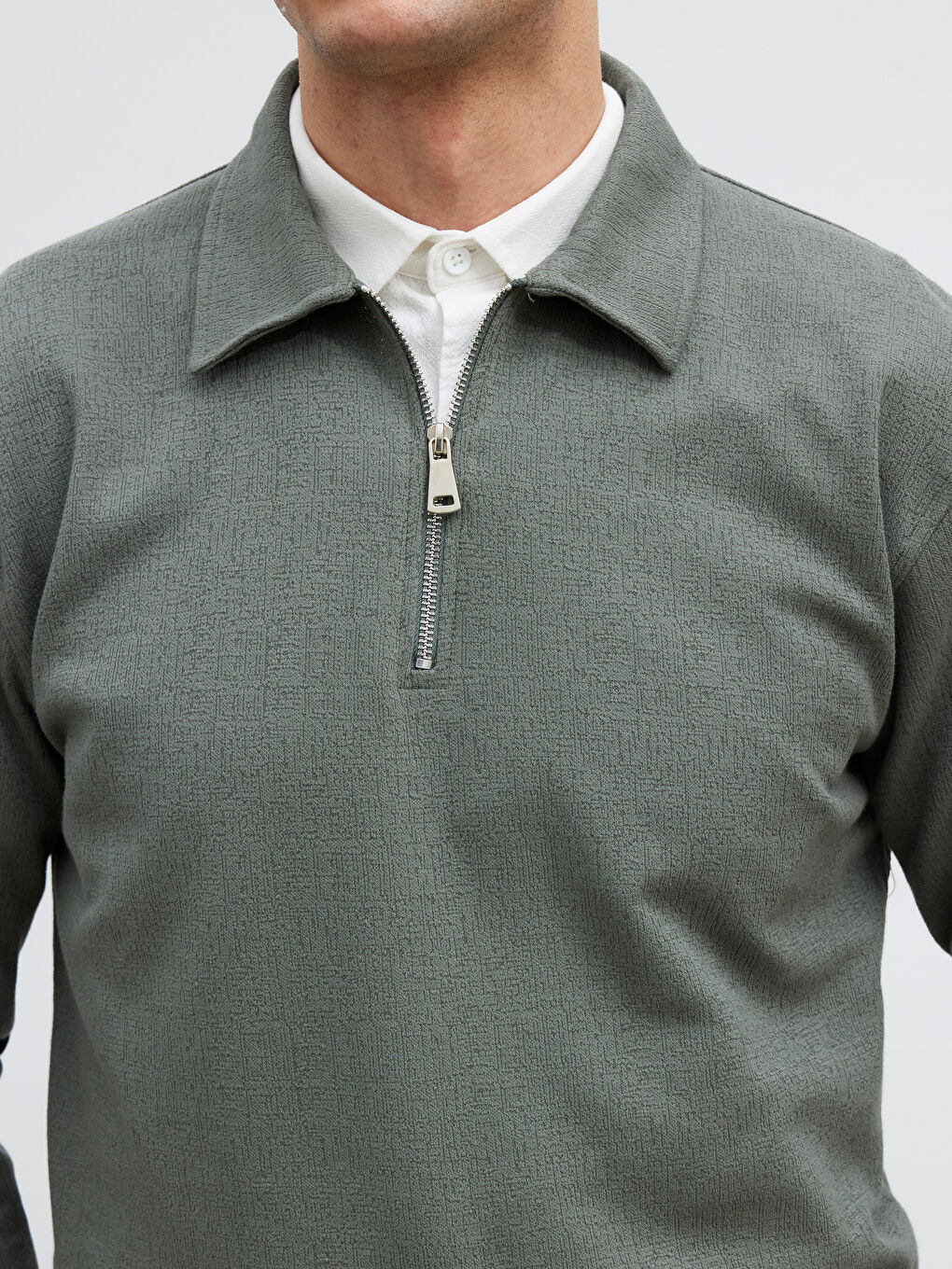 Yeşil Polo Yaka Erkek Sweatshirt-2