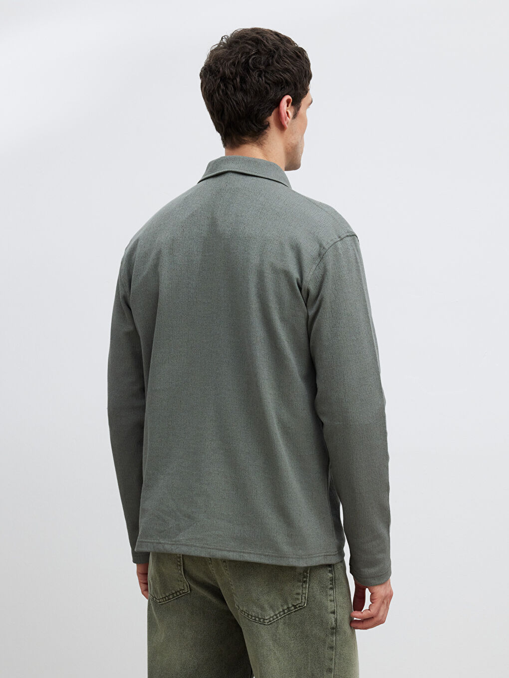 Yeşil Polo Yaka Erkek Sweatshirt-3