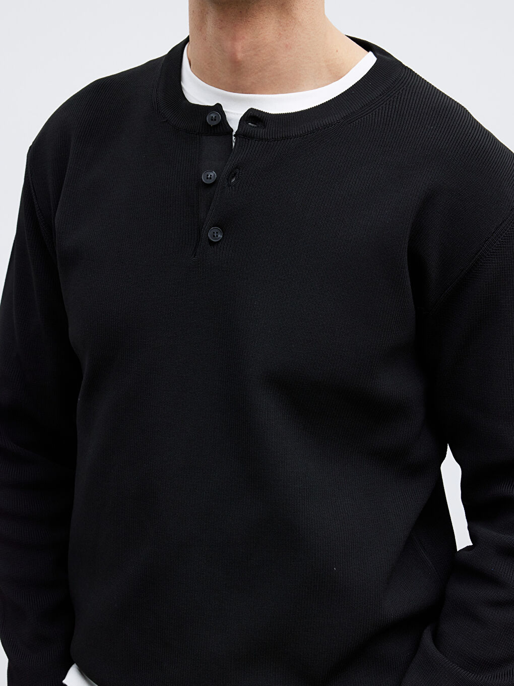 Siyah Bisiklet Yaka Erkek Triko Kazak-2