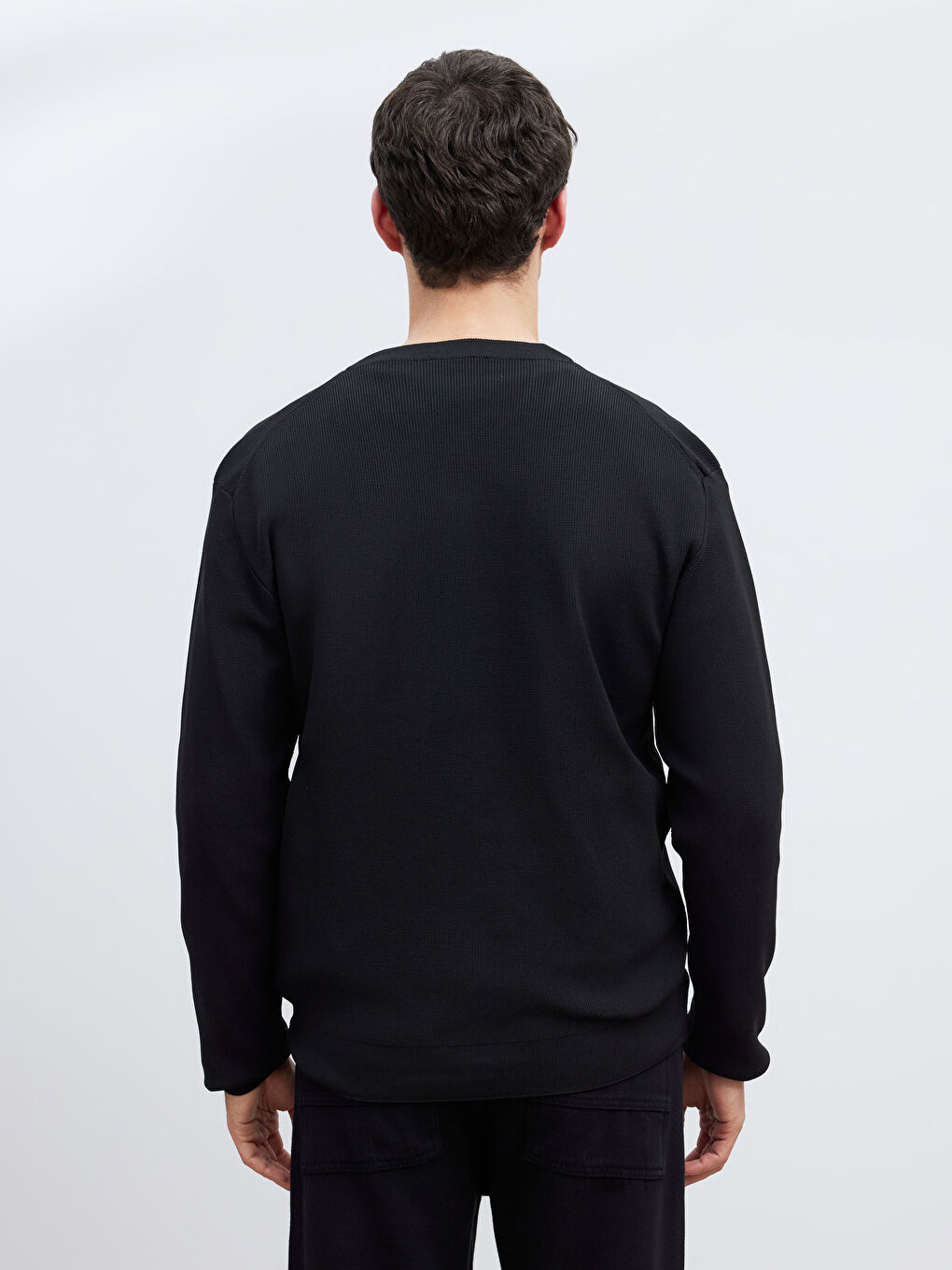 Siyah Bisiklet Yaka Erkek Triko Kazak-3