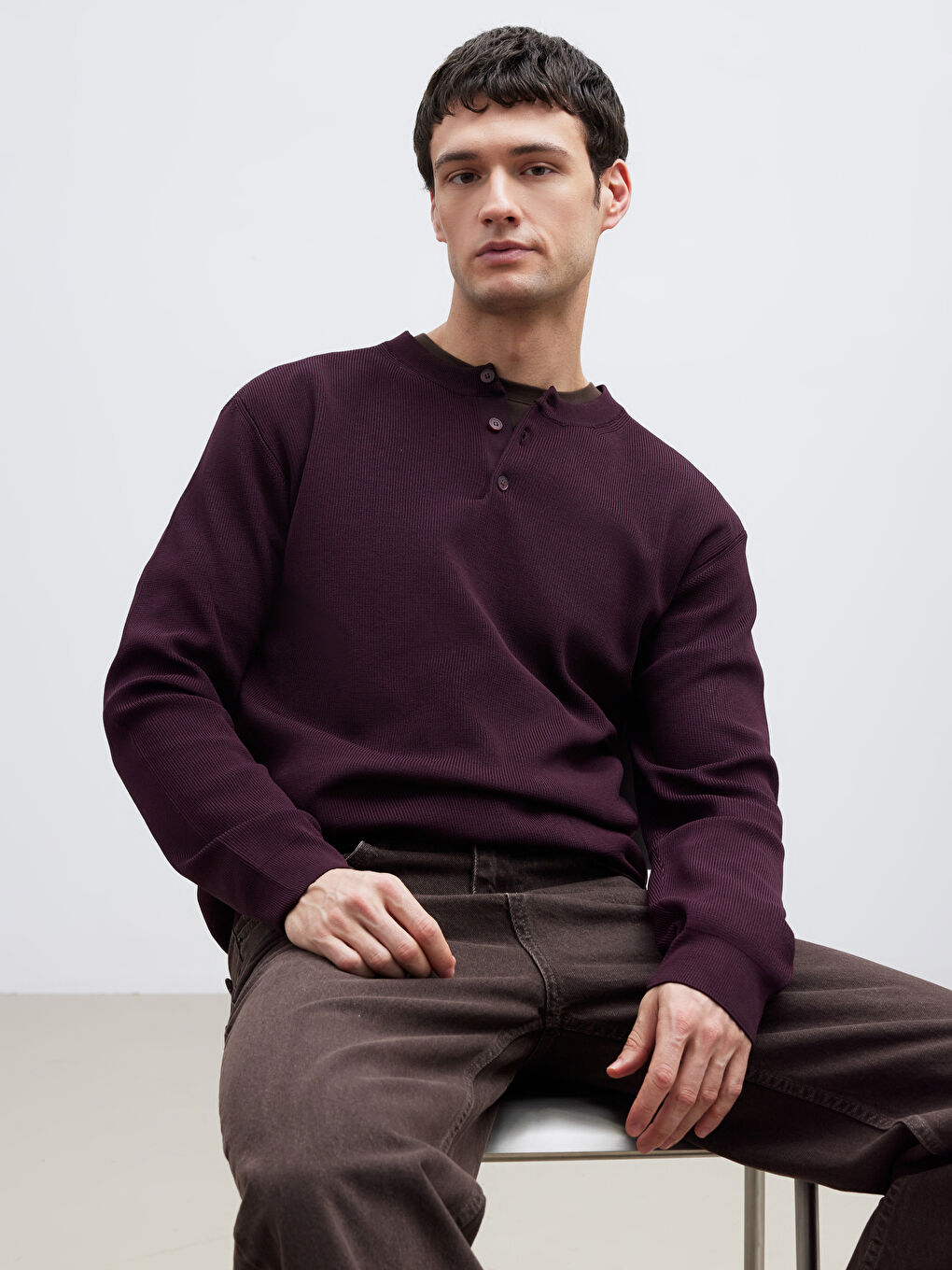 Mürdüm Bisiklet Yaka Erkek Triko Kazak