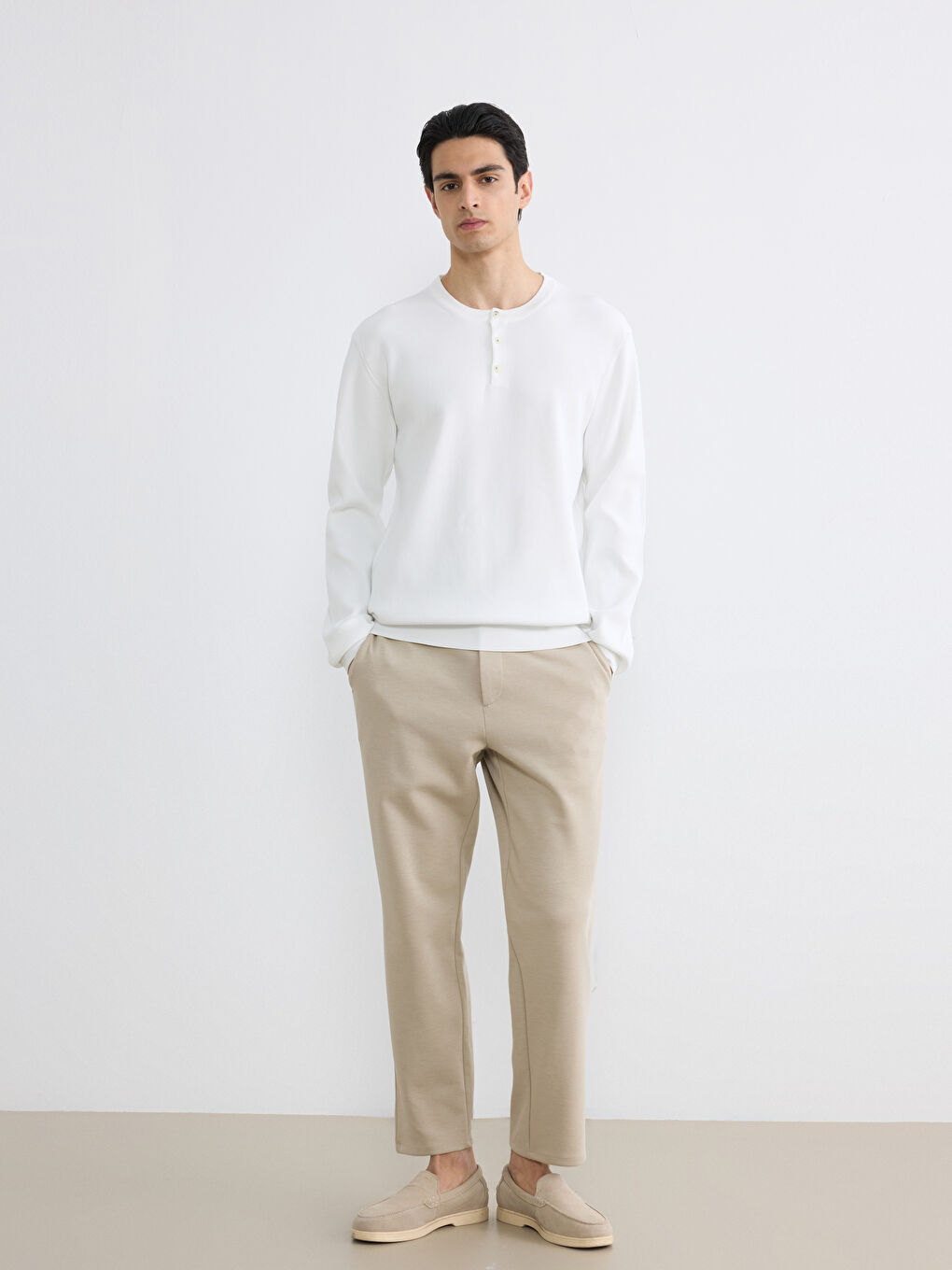 Beyaz Bisiklet Yaka Erkek Triko Kazak-1