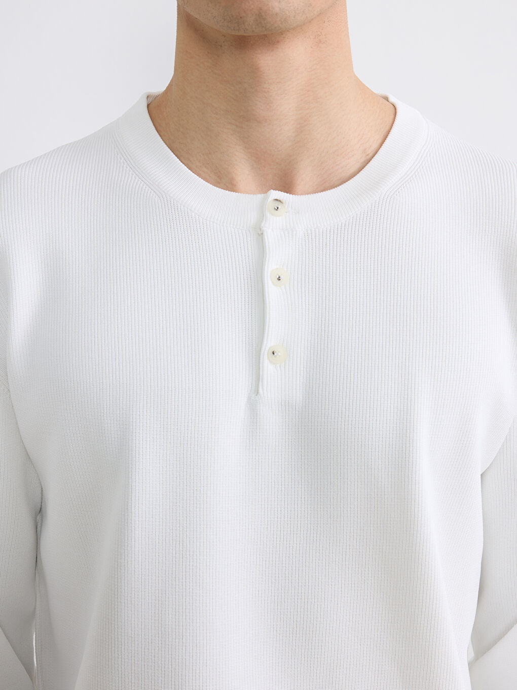 Beyaz Bisiklet Yaka Erkek Triko Kazak-2