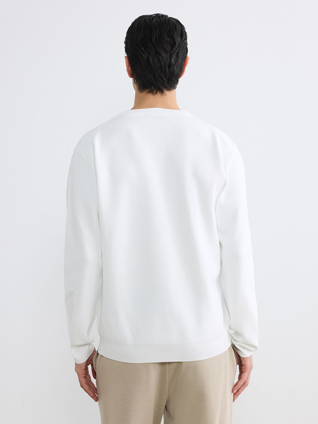 Beyaz Bisiklet Yaka Erkek Triko Kazak-3