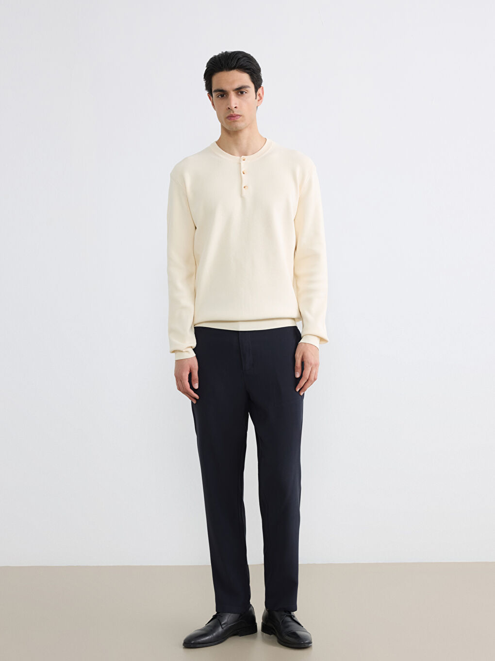 Ekru Bisiklet Yaka Erkek Triko Kazak-1