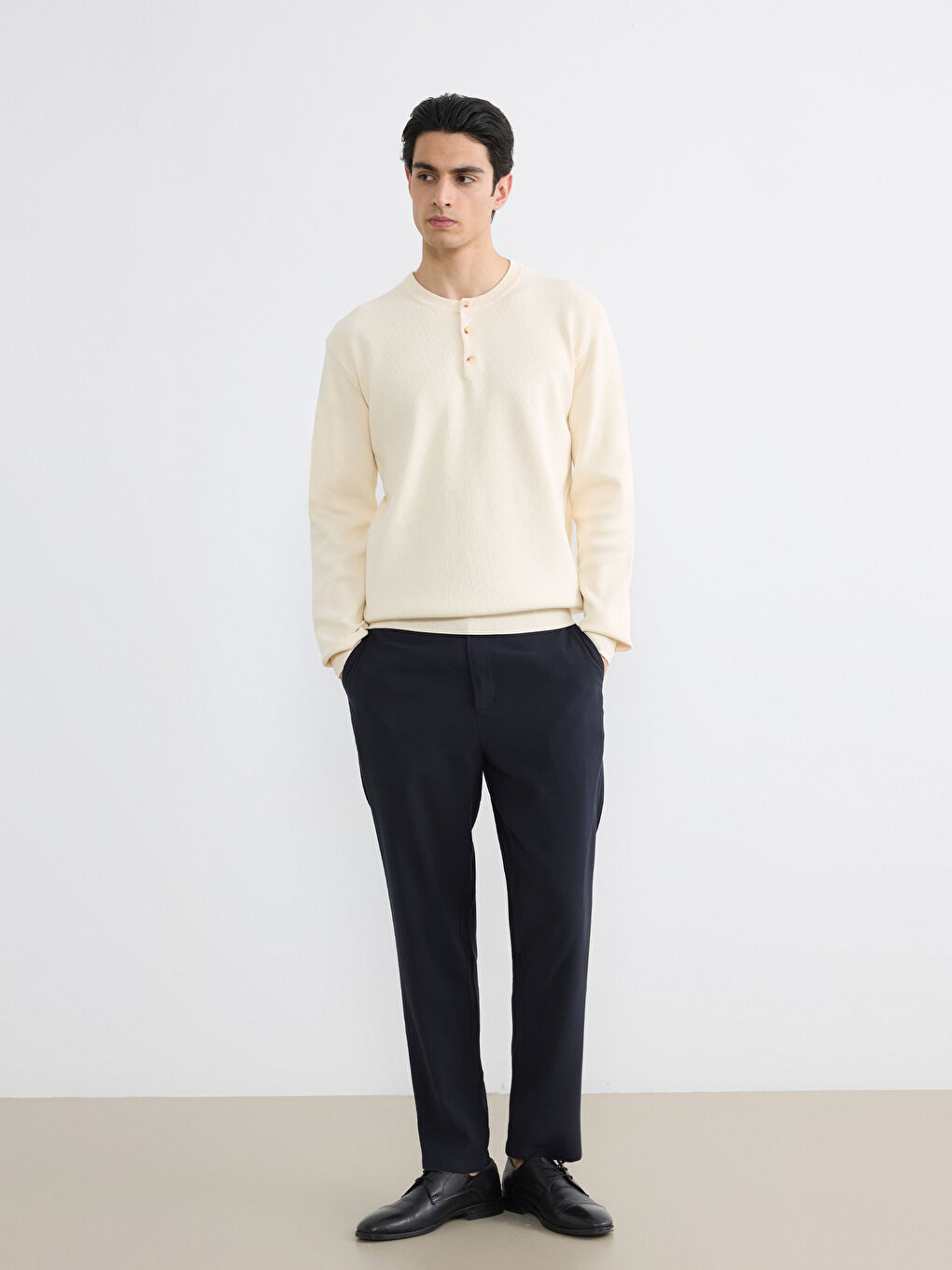 Ekru Bisiklet Yaka Erkek Triko Kazak-2