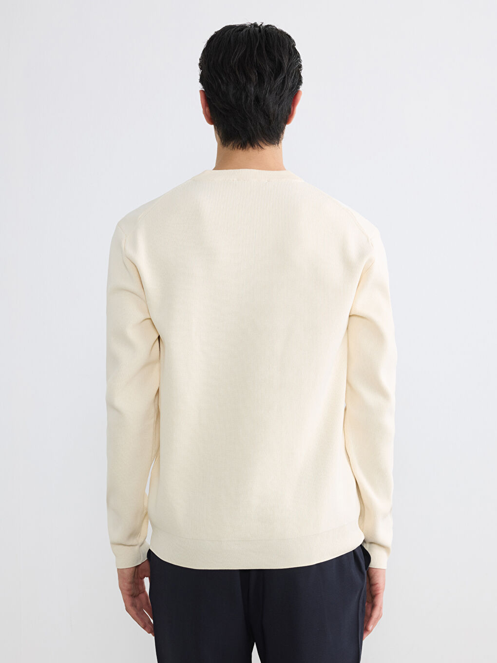 Ekru Bisiklet Yaka Erkek Triko Kazak-3