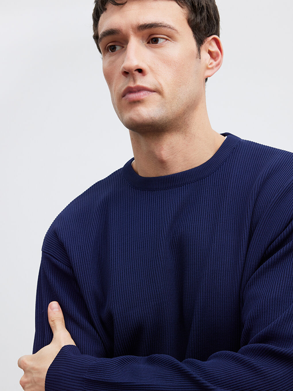 Lacivert Bisiklet Yaka Fitilli Erkek Triko Kazak-2