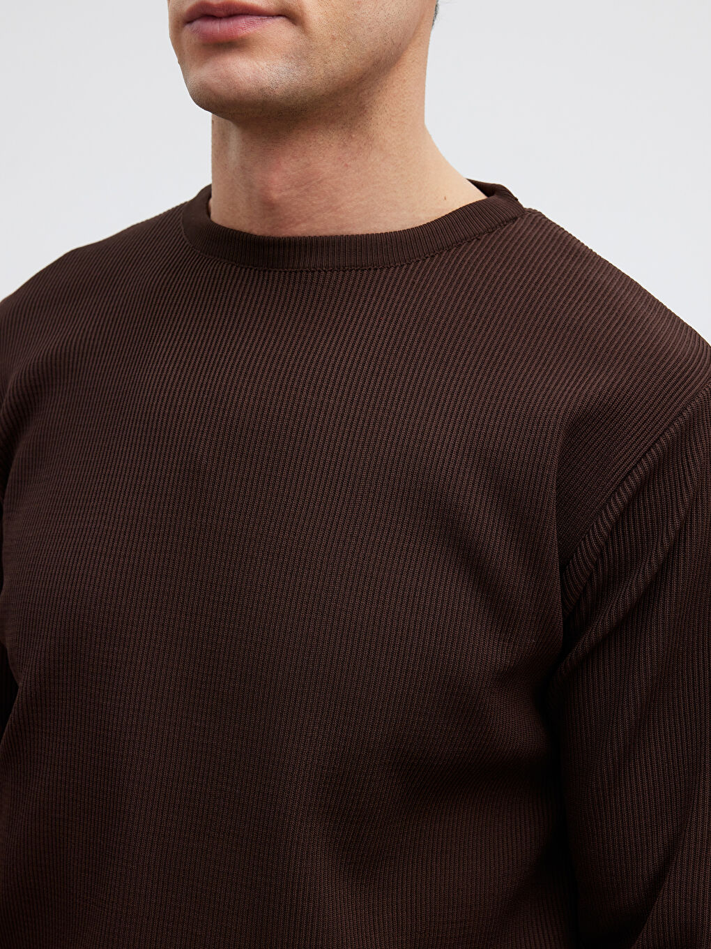 Kahverengi Bisiklet Yaka Fitilli Erkek Triko Kazak-2