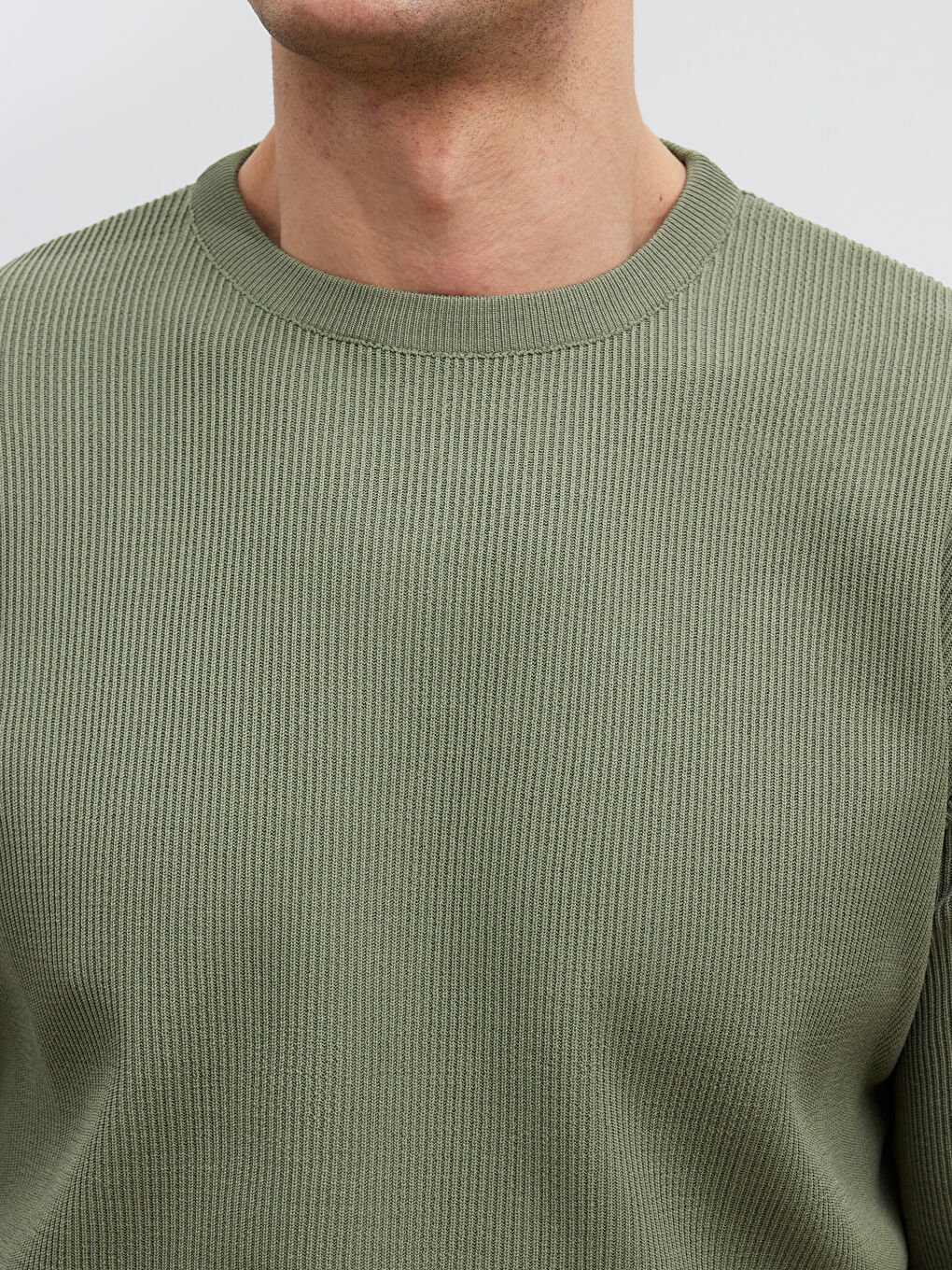 Haki Bisiklet Yaka Fitilli Erkek Triko Kazak-2