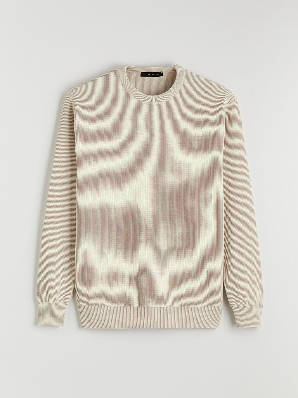 Bej Bisiklet Yaka Fitilli Erkek Triko Kazak