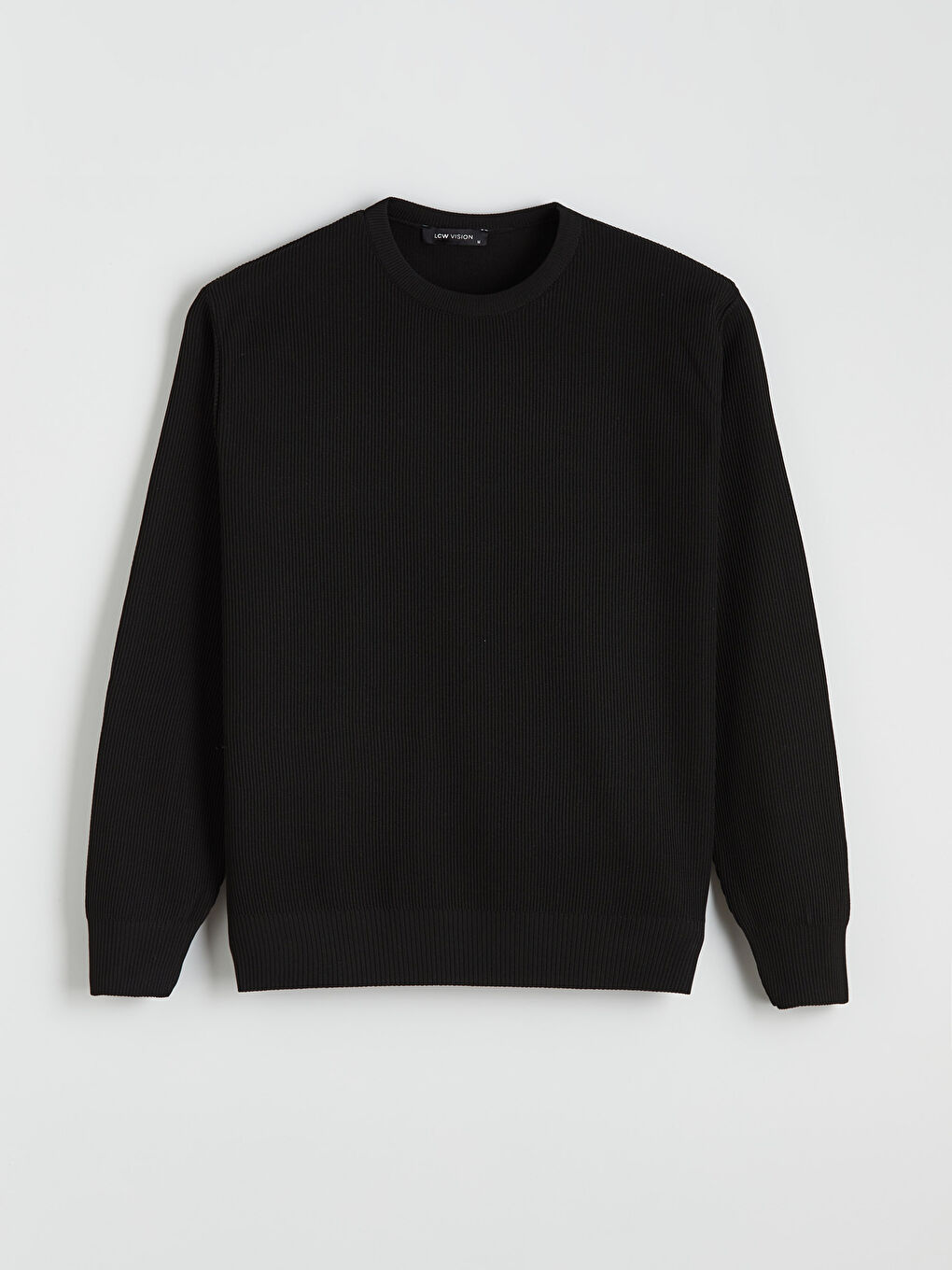 Siyah Bisiklet Yaka Fitilli Erkek Triko Kazak	