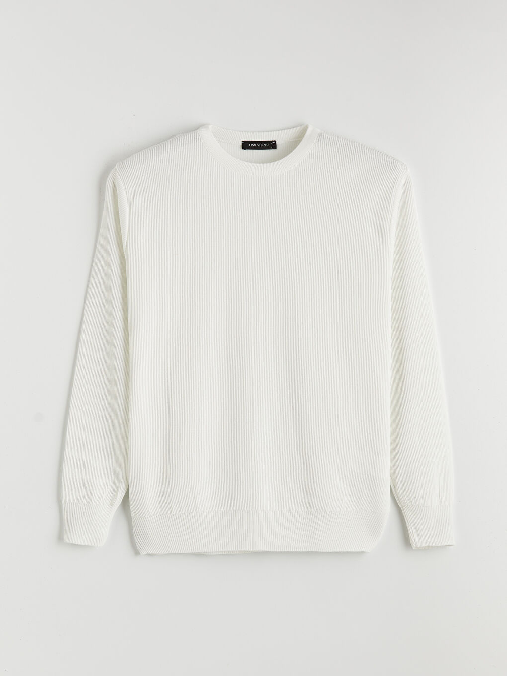 Beyaz Bisiklet Yaka Fitilli Erkek Triko Kazak