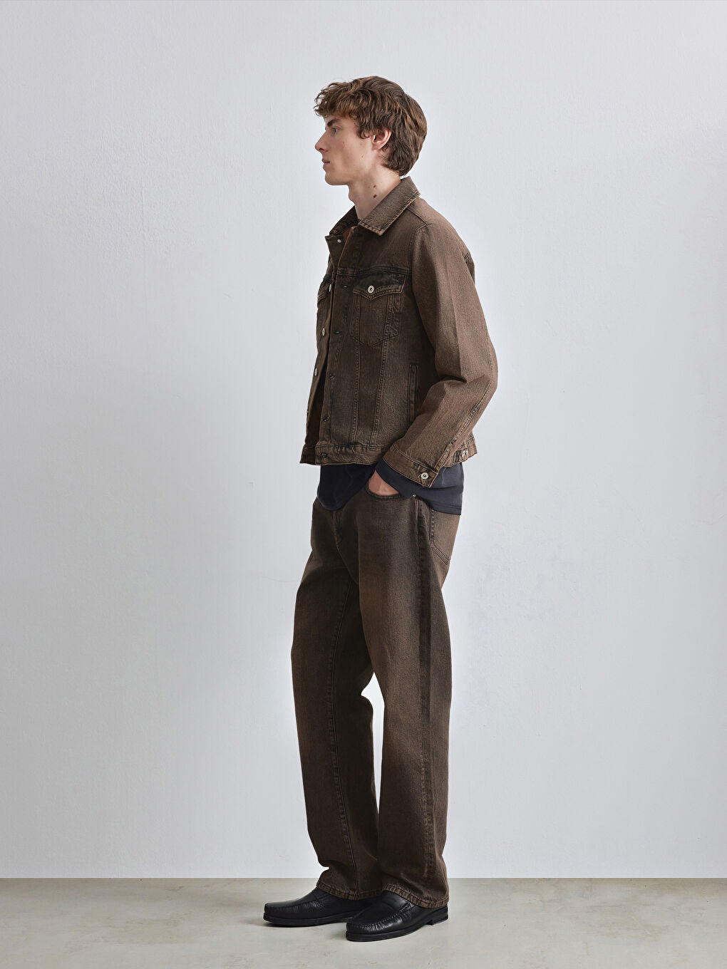 Kahverengi Slim Fit Erkek Jean Ceket-1