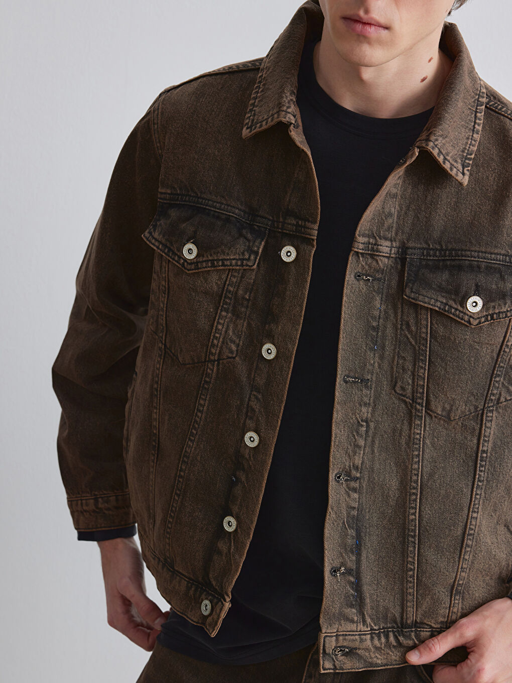 Kahverengi Slim Fit Erkek Jean Ceket-2