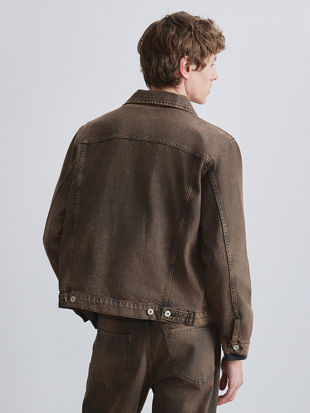 Kahverengi Slim Fit Erkek Jean Ceket-3