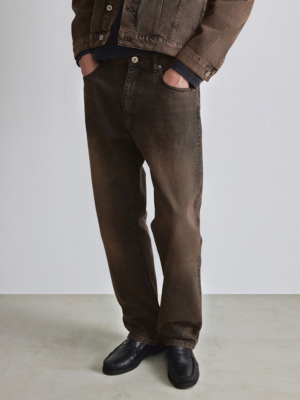 Kahverengi Regular Fit Erkek Jean Pantolon -1