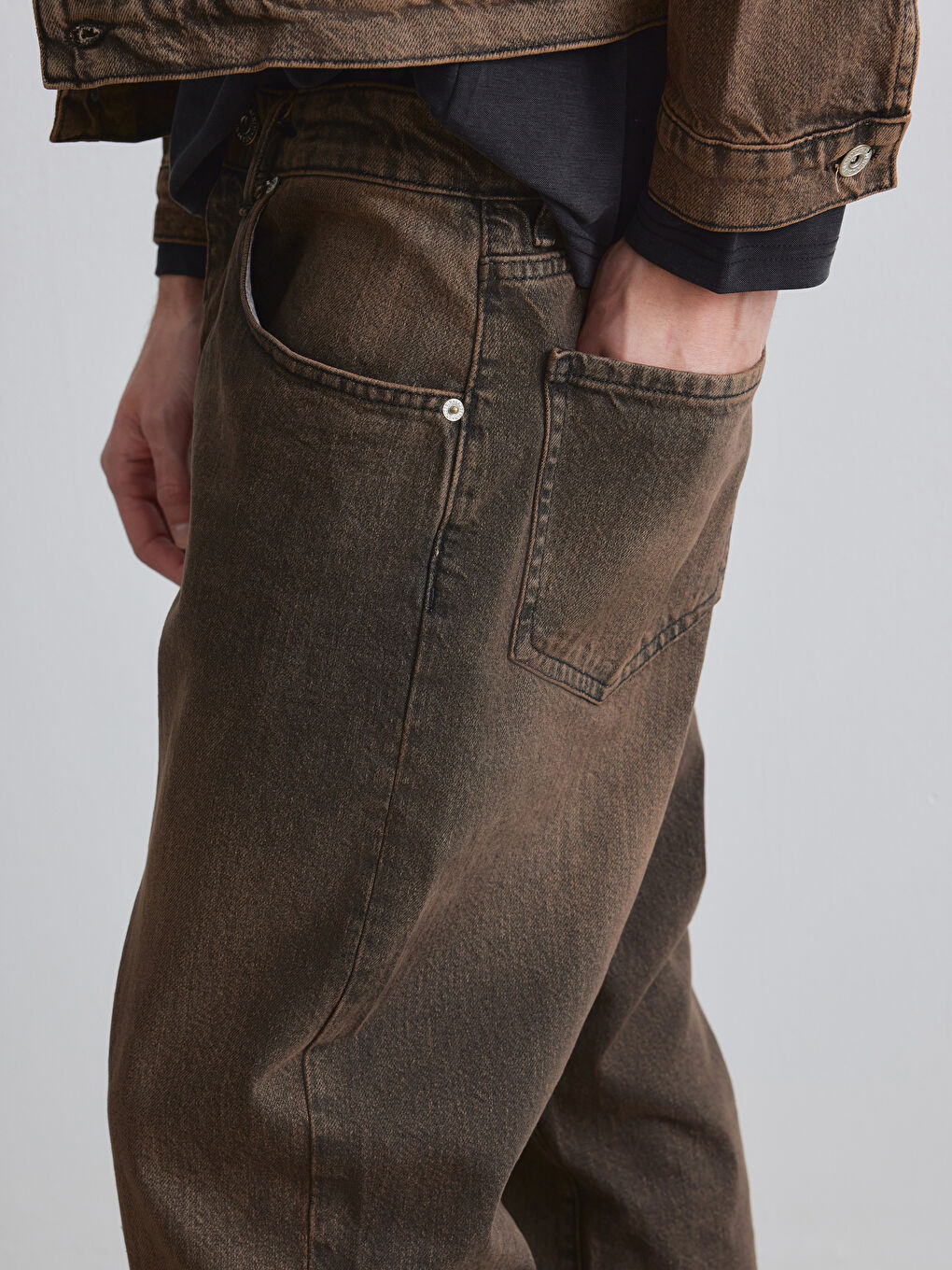 Kahverengi Regular Fit Erkek Jean Pantolon -2