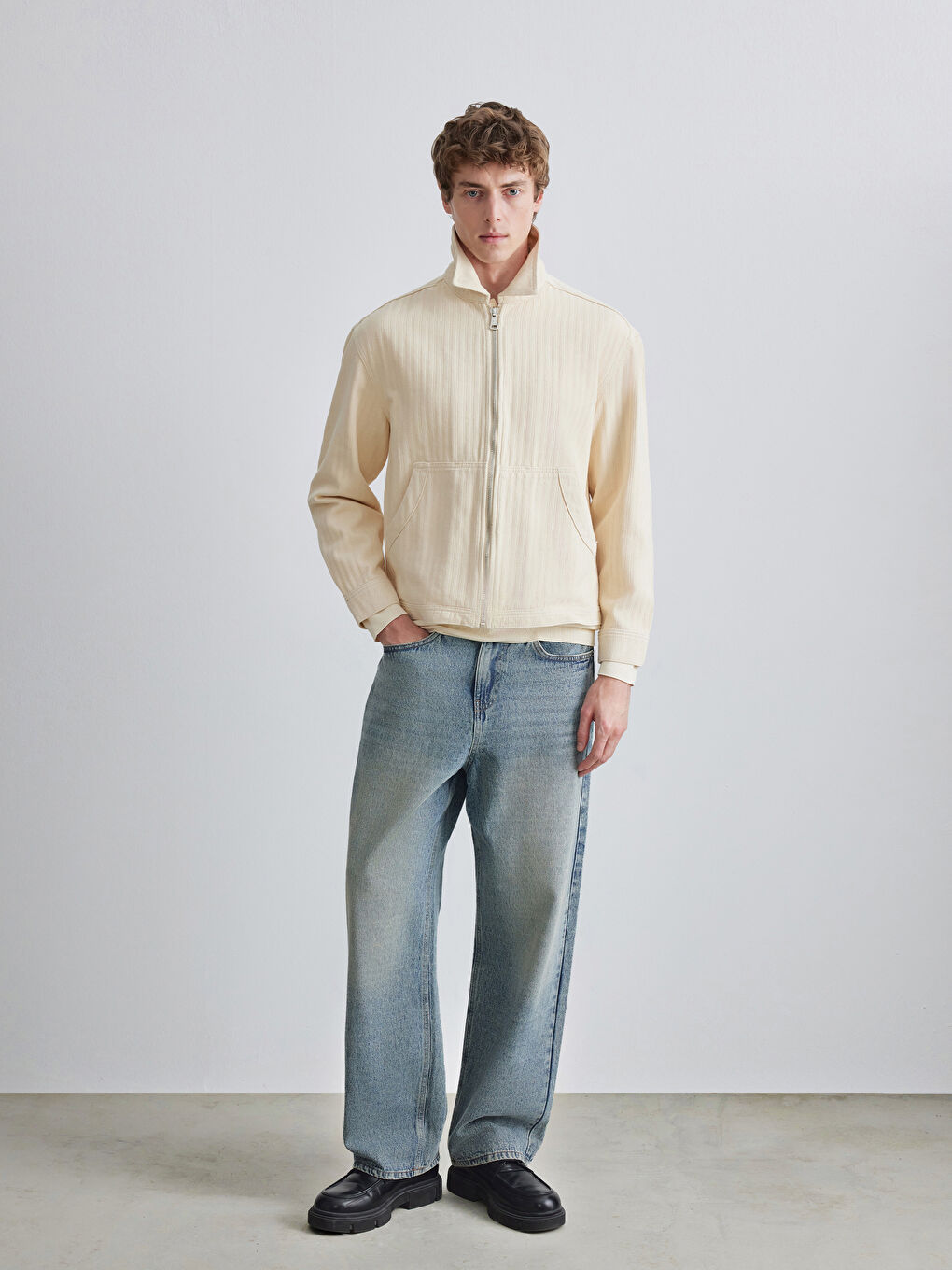 Ekru Rahat Kalıp Erkek Ceket-1