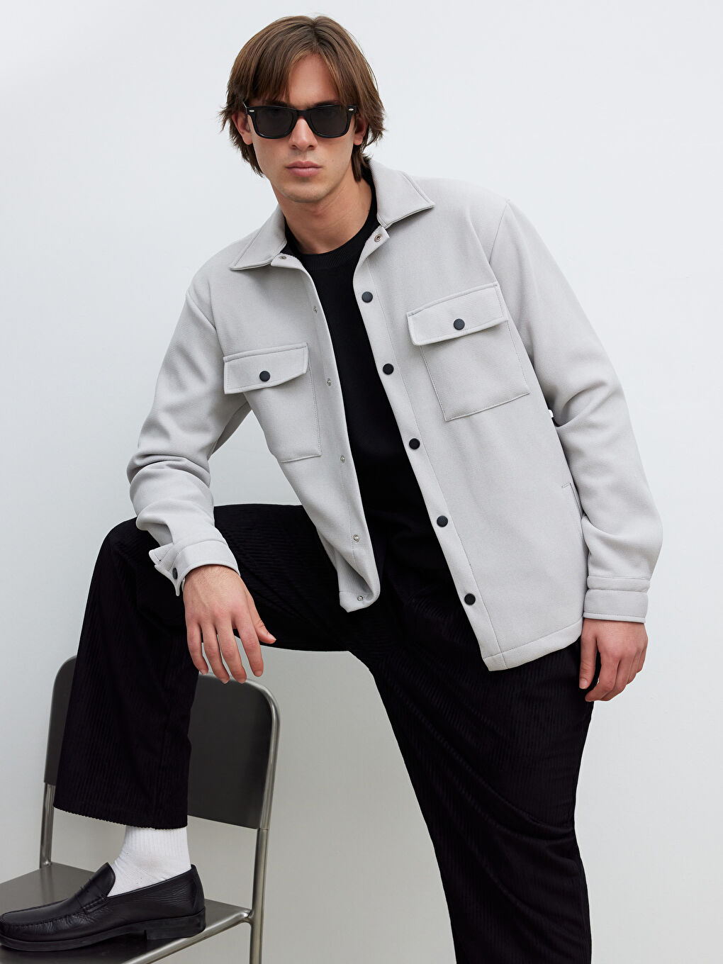 Bej Regular Fit Erkek Dokulu Gömlek Ceket