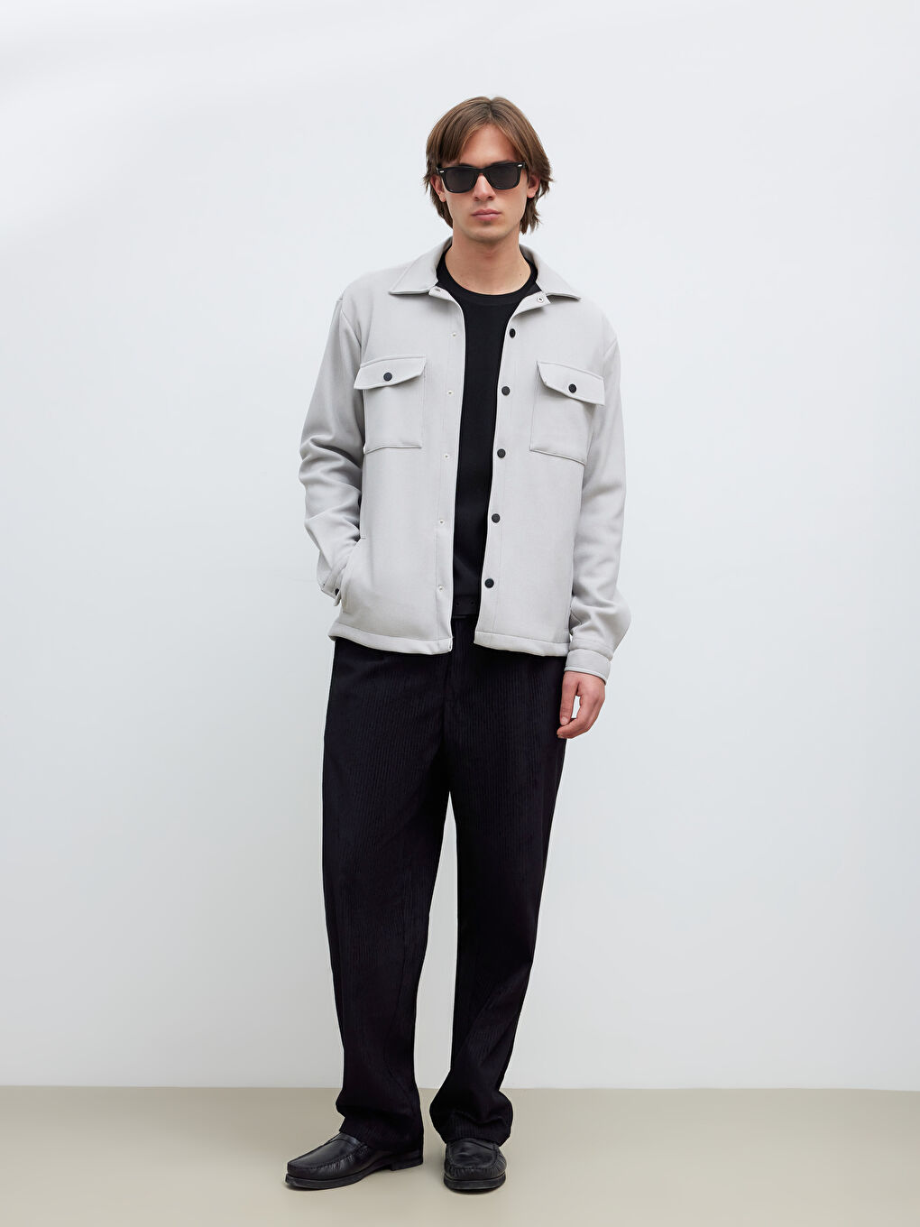 Bej Regular Fit Erkek Dokulu Gömlek Ceket-1