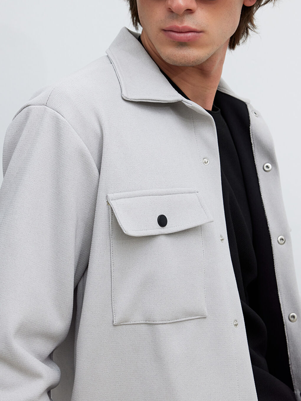 Bej Regular Fit Erkek Dokulu Gömlek Ceket-2