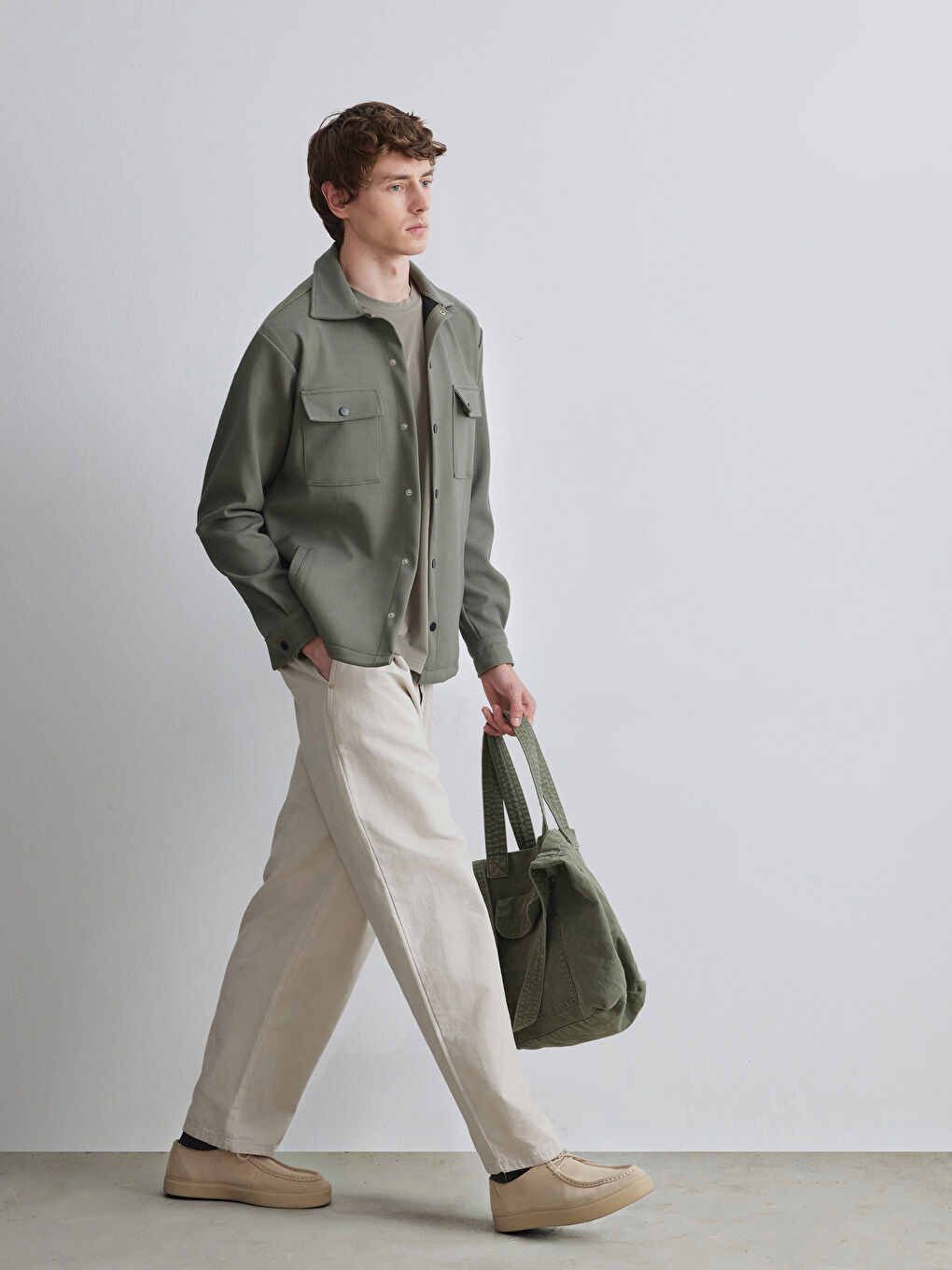 Haki Regular Fit Erkek Dokulu Gömlek Ceket-1