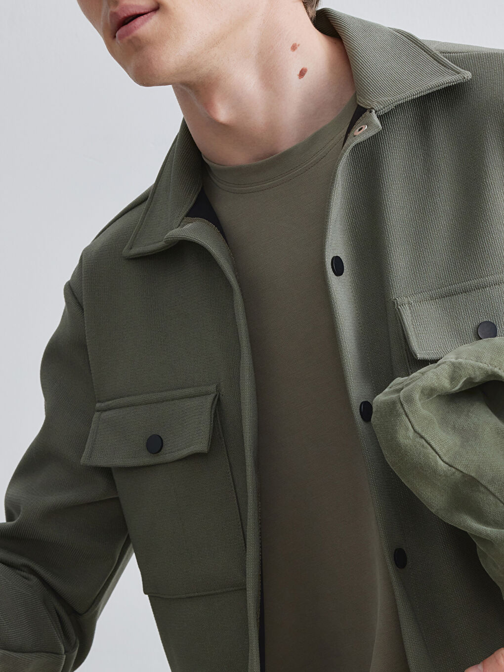 Haki Regular Fit Erkek Dokulu Gömlek Ceket-2