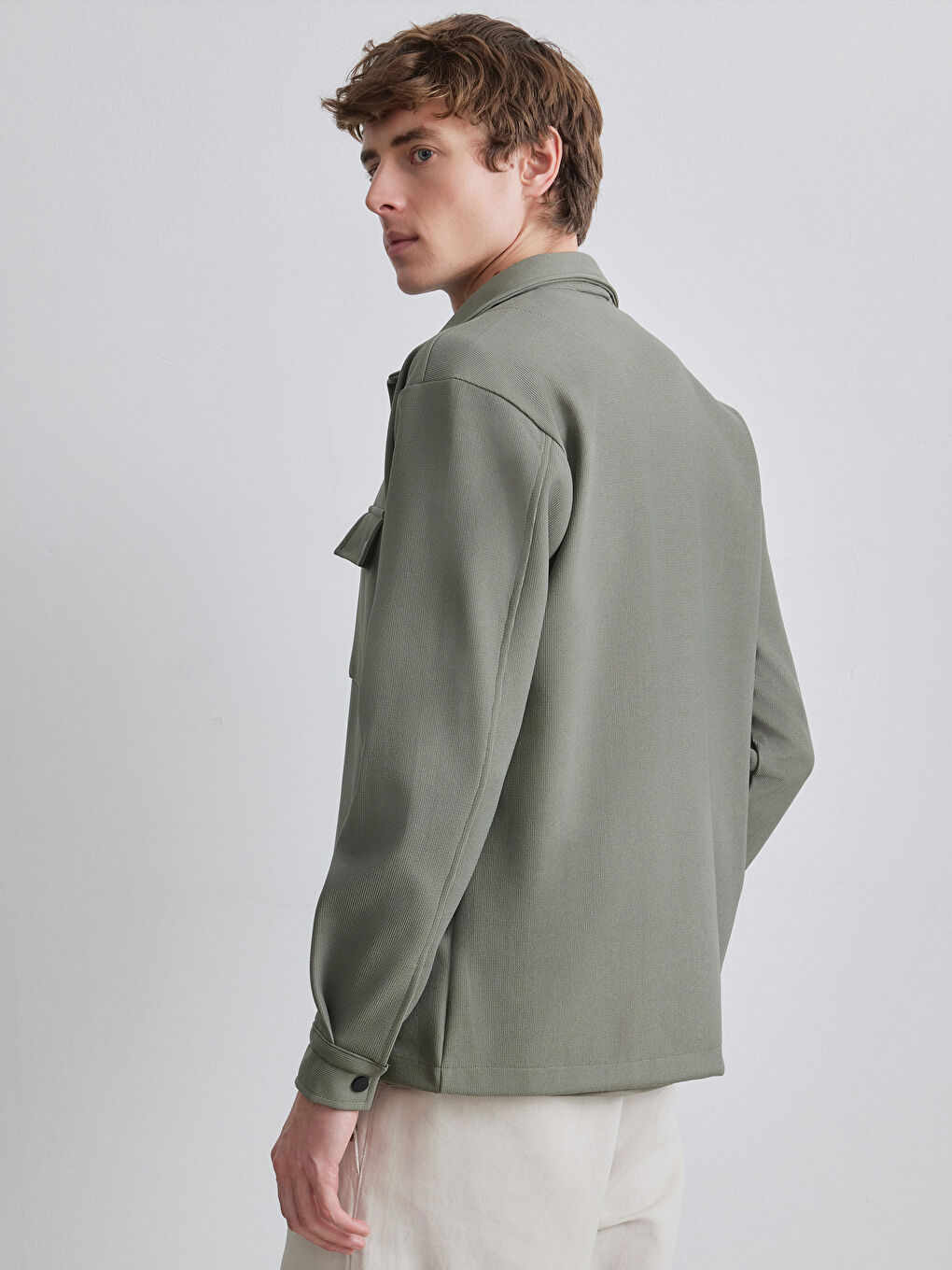 Haki Regular Fit Erkek Dokulu Gömlek Ceket-3