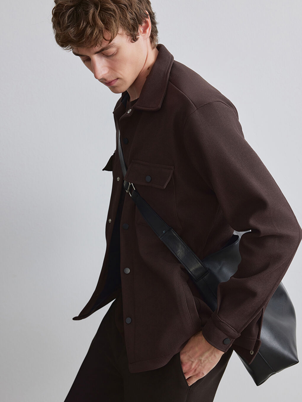 Kahverengi Regular Fit Erkek Dokulu Gömlek Ceket