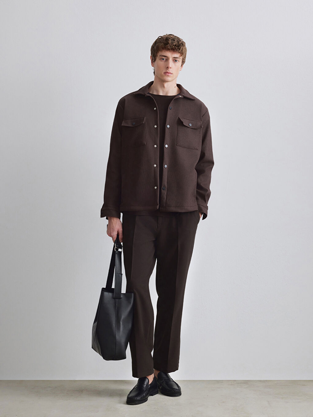 Kahverengi Regular Fit Erkek Dokulu Gömlek Ceket-1
