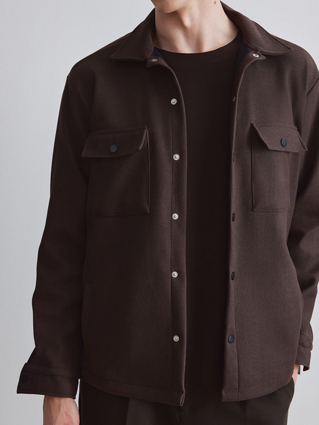 Kahverengi Regular Fit Erkek Dokulu Gömlek Ceket-2
