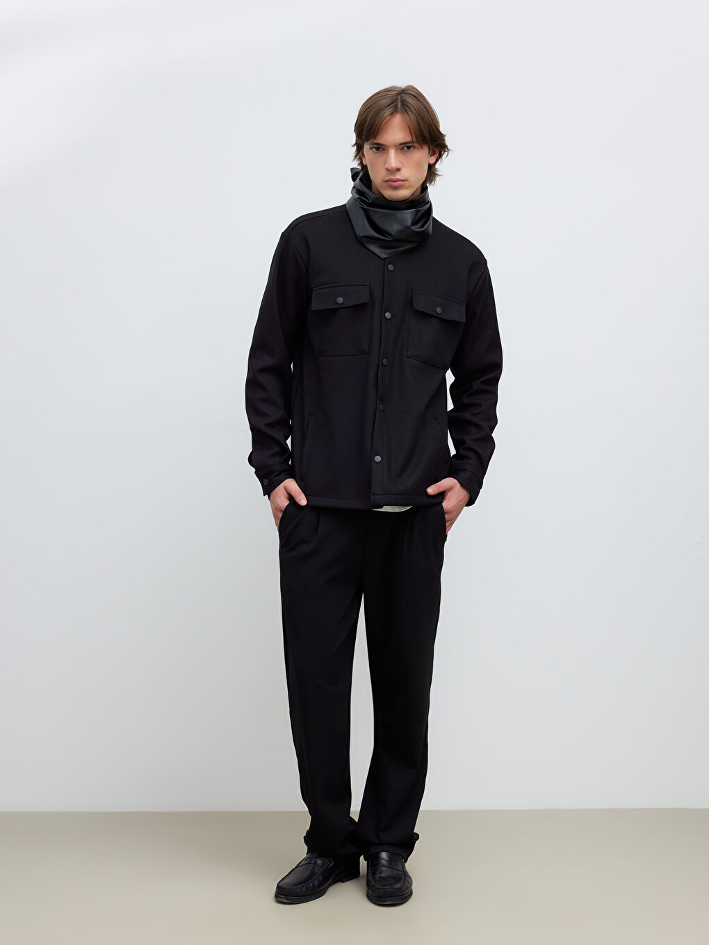 Siyah Regular Fit Erkek Dokulu Gömlek Ceket-1